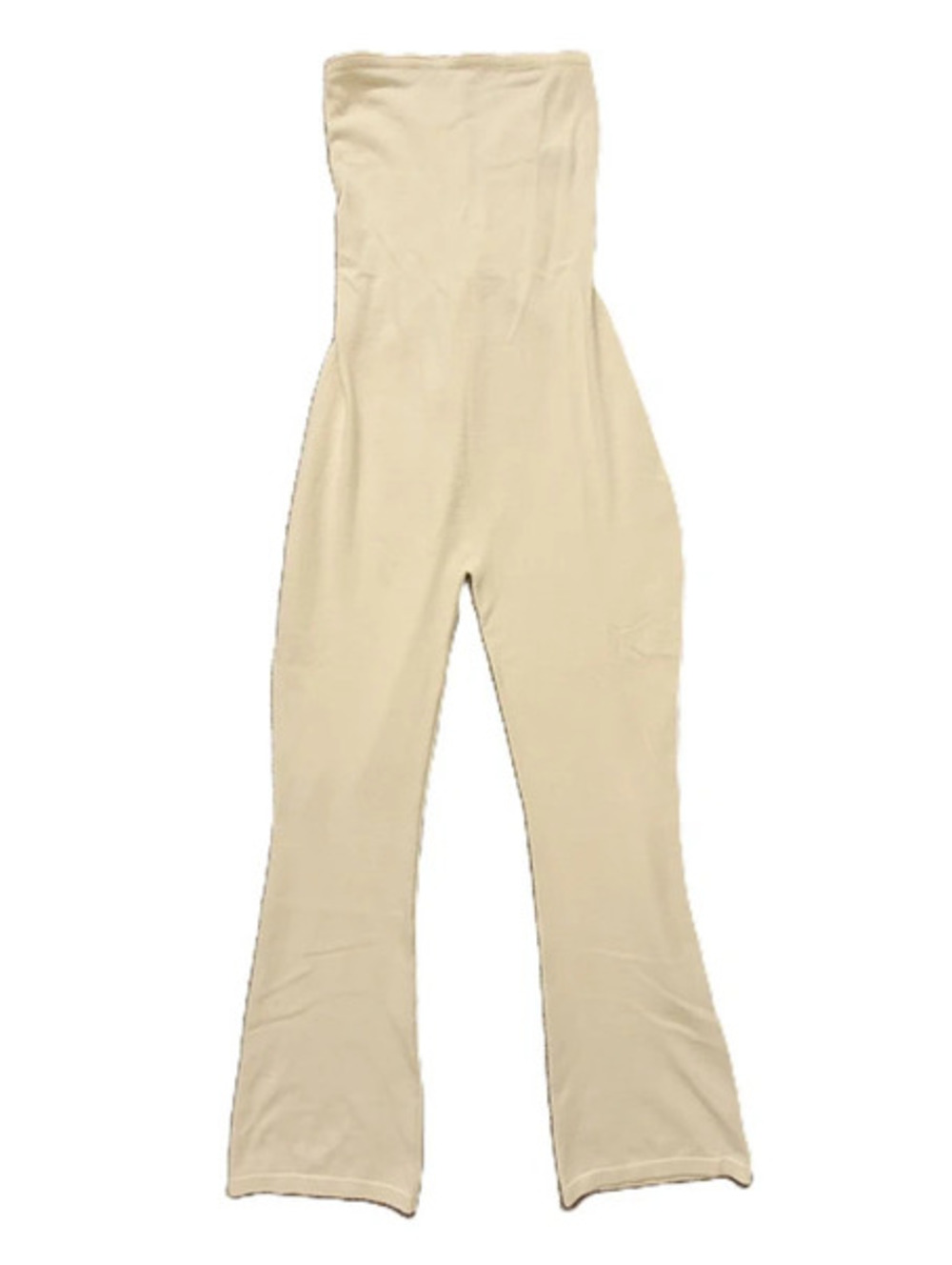 Shein X Women's Small Jumpsuit Cream Strapless Lace Up Back Flare Leg